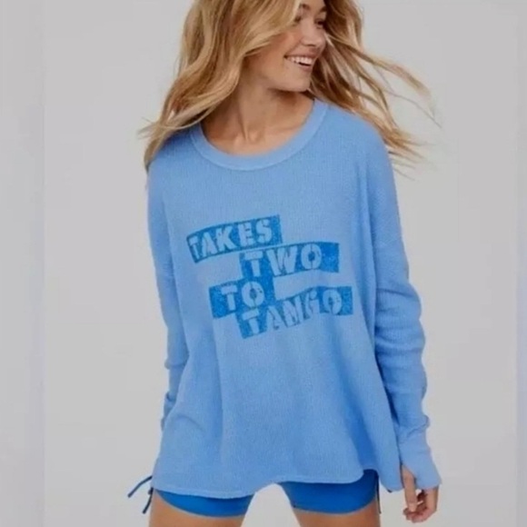 aerie Tops - Aerie OFFLINE Women’s Blue It Takes Two To Tango Waffle Long Sleeve Top Size S